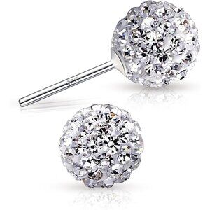 Women's Sterling Silver Disco Round Ball Crystals Stud Earrings Jewelry